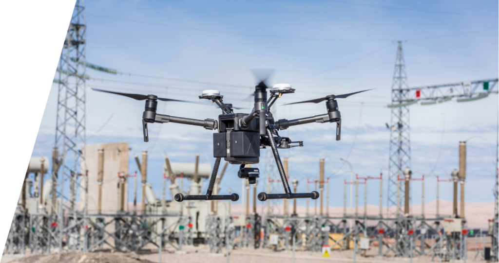 Drone flying through an oil field project to capture advanced imagery